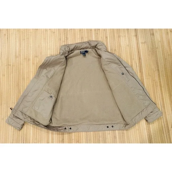 Polo Ralph Lauren Jacket Coat Men’s Size XL XLarge Beige Hidden Hood Zip Pockets